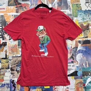 AKOO Red Graphic T Shirt Fox Cartoon Character Hip Hop Style Men's‎ Medium